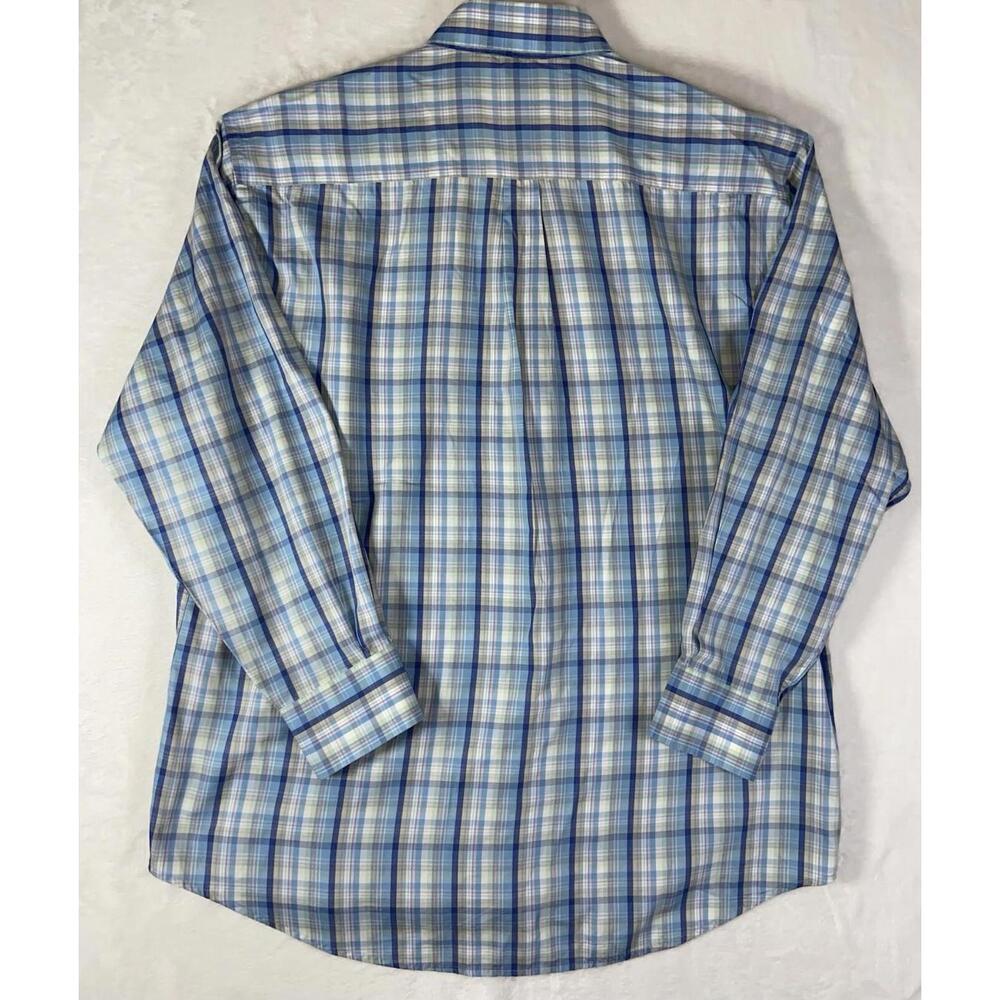 Peter Millar Dress Shirt Men XL Blue Orange Plaid Crown Soft Cotton Silk Button - Picture 10 of 11